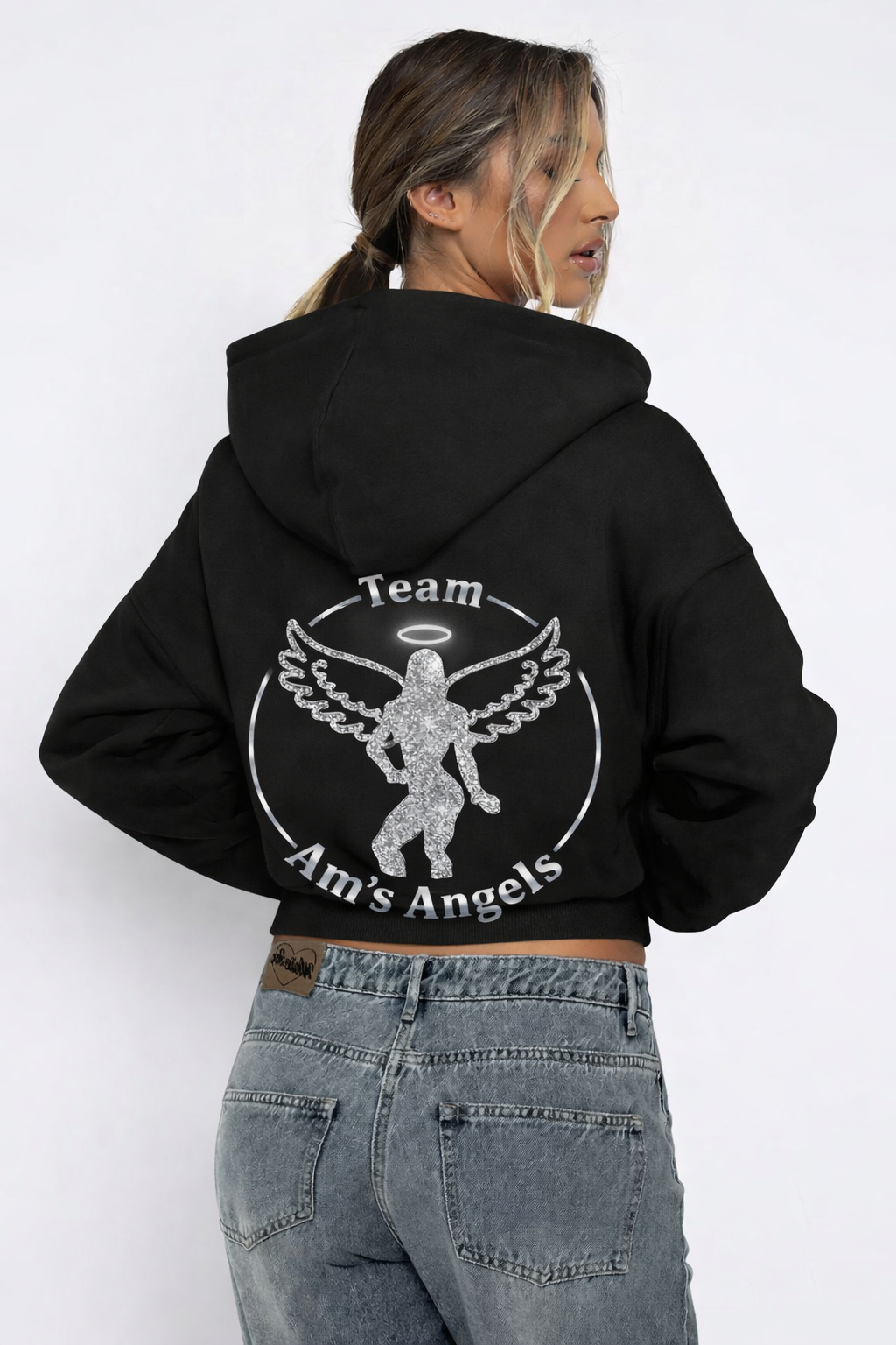 TEAM AM'S ANGELS Fleece Zipper Hoodie Casual Crop Jacket